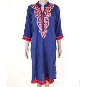Floral Embroidered Dress Beach Vacation Midi Dress Striped Summer Kaftan Dress